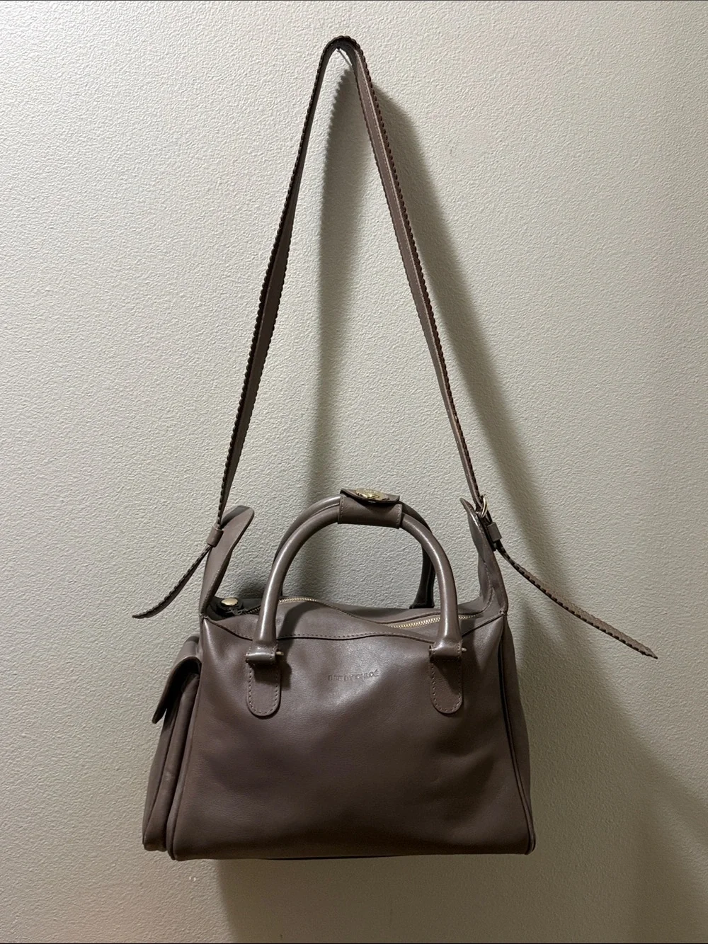 See By Chloe Taupe Leather Satchel with Perforated Strap